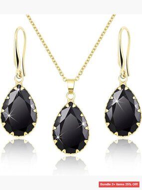 Crystal Jewelry Set with Pendant Necklace and Dangle Earrings, 14K Gold Plated
